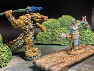 Well painted large Were Crocodile/Gator Man tan d&d miniature Reaper with spear