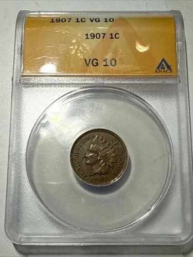 1907 INDIAN HEAD CENT - ANACS  Graded VG 10