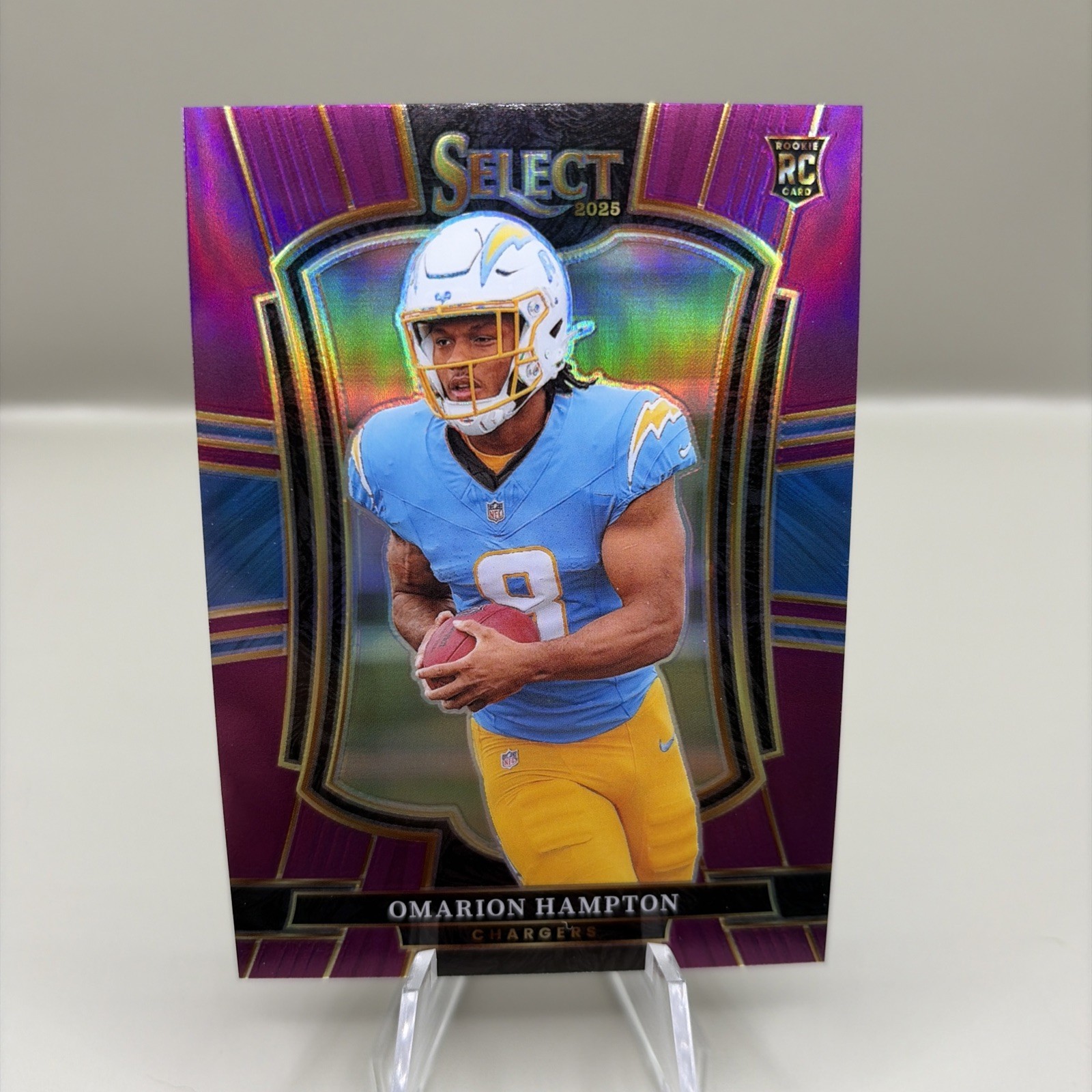 2025 Panini Select Omarion Hampton Premier Level Purple Prizm /75 Chargers #102