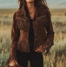 Women s Handmade Vintage Western Suede Fringe Jacket Authentic Cowgirl...