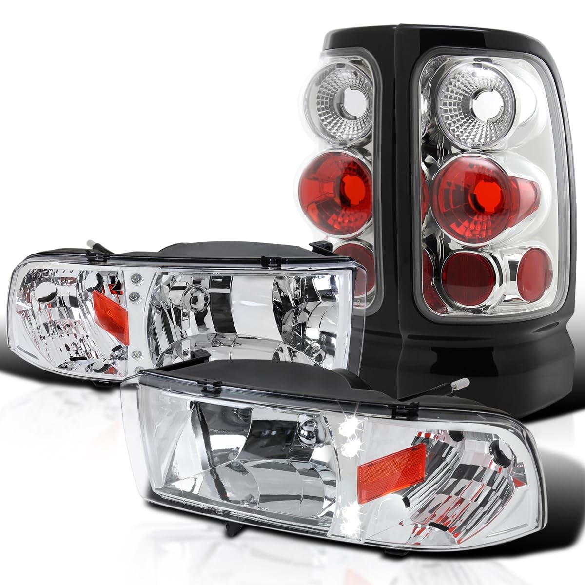 LED Headlights Chrome/Clear Tail Brake Lamps 94-01 Dodge Ram 1500 2500 3500 Pair