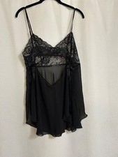 Victoria's Secret Black Lace Sheer Chemise/Short Nightgown Size Large L