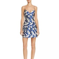 Alice + Olivia Tayla Blue White Floral Structured Lantern Mini Dress Size 10