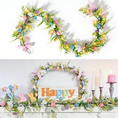 6FT Easter Garland with 20 LED Lights, Easter Garland for Mantel, Lighted 