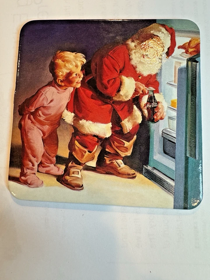 Set Of 6 VTG Coca Cola Christmas Coasters Retro Santa Claus Cork Backed - New - Image 2 of 4