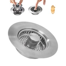 3-in-1 Kitchen Sink Drain Strainer - Pop Up Sink Stopper with Anti-Clogging B...