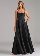 Azazie Elle Black Bridesmaid Solid Gown Formal Cowl Neckline Strappy Size 10