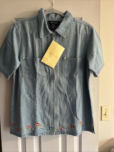 Neu mit Etikett QVC Denim & Co Damen Jeans Top Größe M bestickt Denim Reißverschluss SS