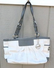 Coach East West Gallery White Leather Pleated Shoulder Tote Handbag - READ DESC