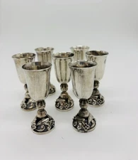 VINTAGE Georg Jensen La Paglia STERLING Cordials Set of 7 Goblets Mid-Century