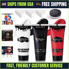 black white red face body paint set 3 Colors with Setting Powder Sponges