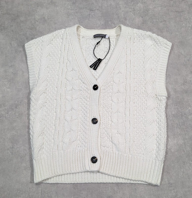 Neuwertige Samt Weste Damen M ärmellos Pullover Preppy Zopfmuster minimalistisch V-Ausschnitt