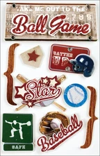 Paper House STDM09E  3D Stickers 4.5"x8.5"-Baseball (3Pk)