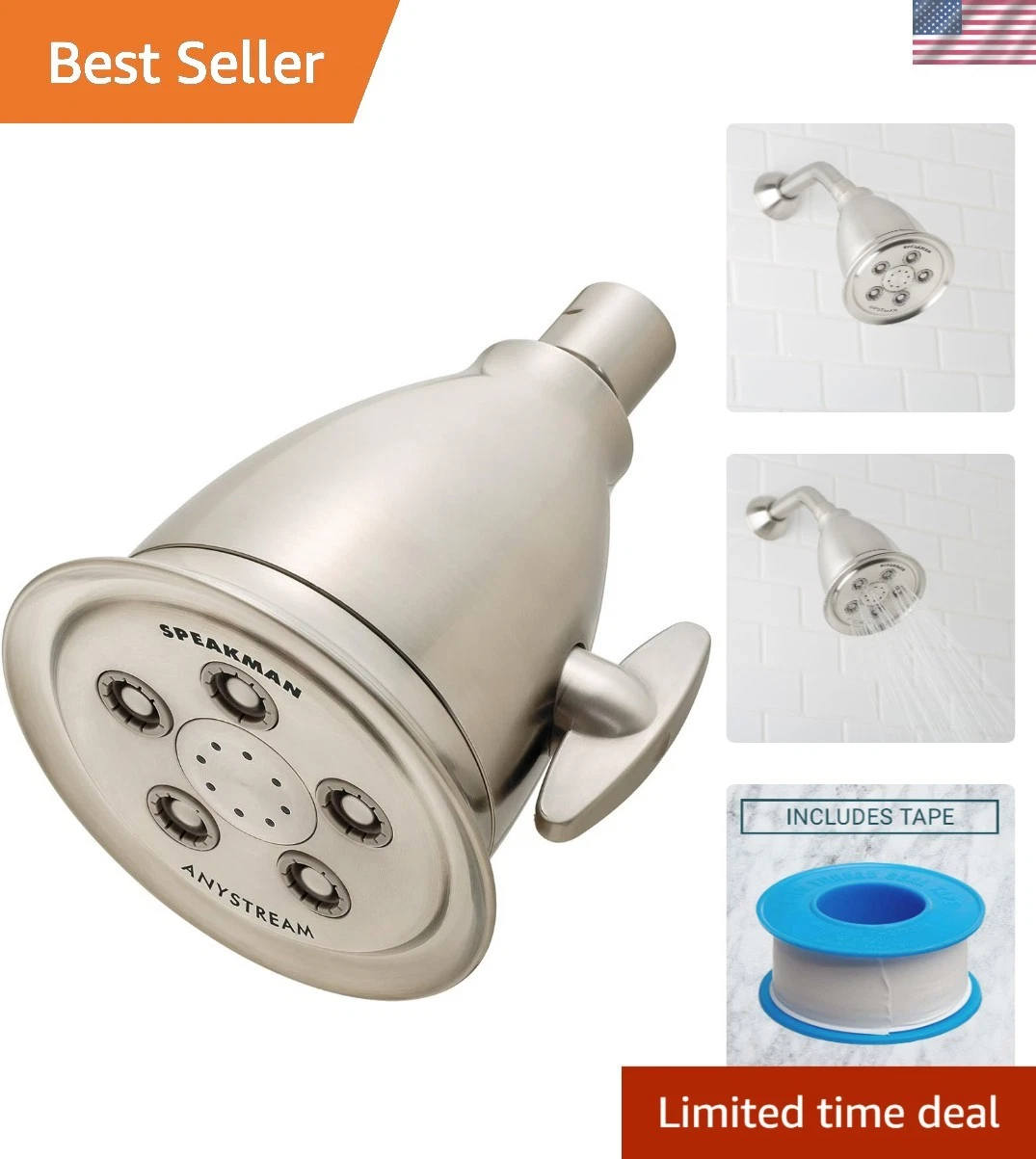 Luxury Brushed Nickel Adjustable Shower Head with Anystream Technology - 2.0 GPM