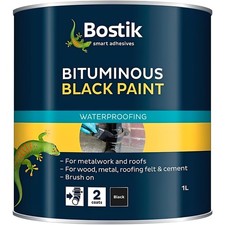 Bostik Bituminous Black Paint 1L for Metal Wood Concrete Waterproofing