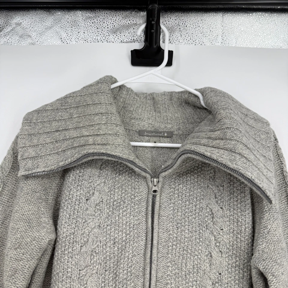 Jaqueta suéter Smartwool feminina malha de cabo lã merino pescador tamanho M - Imagem 2 de 4