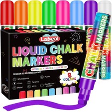 8 Colors 10mm Liquid Chalk Markers, 2-in-1 Nib Washable Jumbo Chalk Markers f...