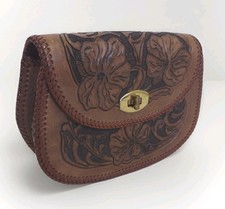 VTG 60s Hand Tooled Leather Clutch Floral Boho Western Artisan Structured Purse