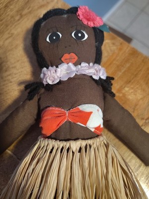 Vintage Mid-Century Hawaiian Hula Girl Souvenir Doll | Hand Painted Cloth &...