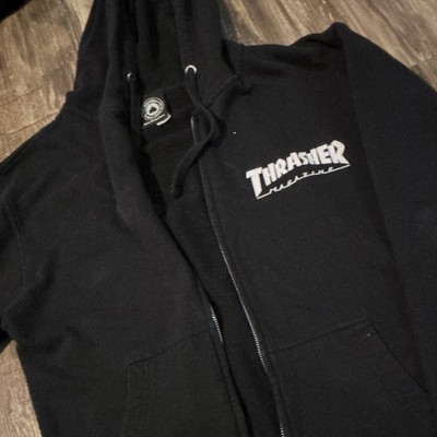 Thrasher Men's Hoodie Sweatshirt Size S Black Full Zip Logo Hooded Pockets