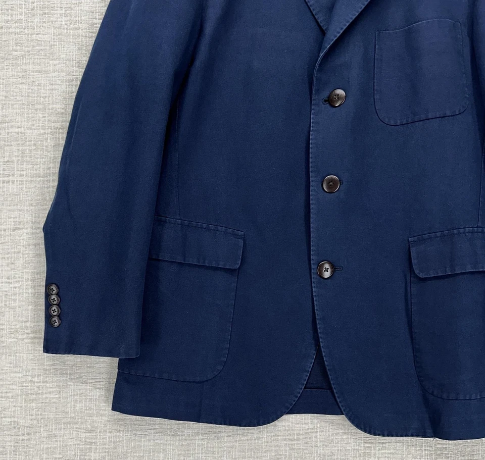 Blazer Brooks Brothers Para Hombre Mediano Azul Marino Lino Algodón Parche Bolsillo Abrigo Deportivo Foto 2 de 4