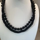 Vintage Miriam Haskell Signed Black Glass Beaded Layered Brass Hook Necklace