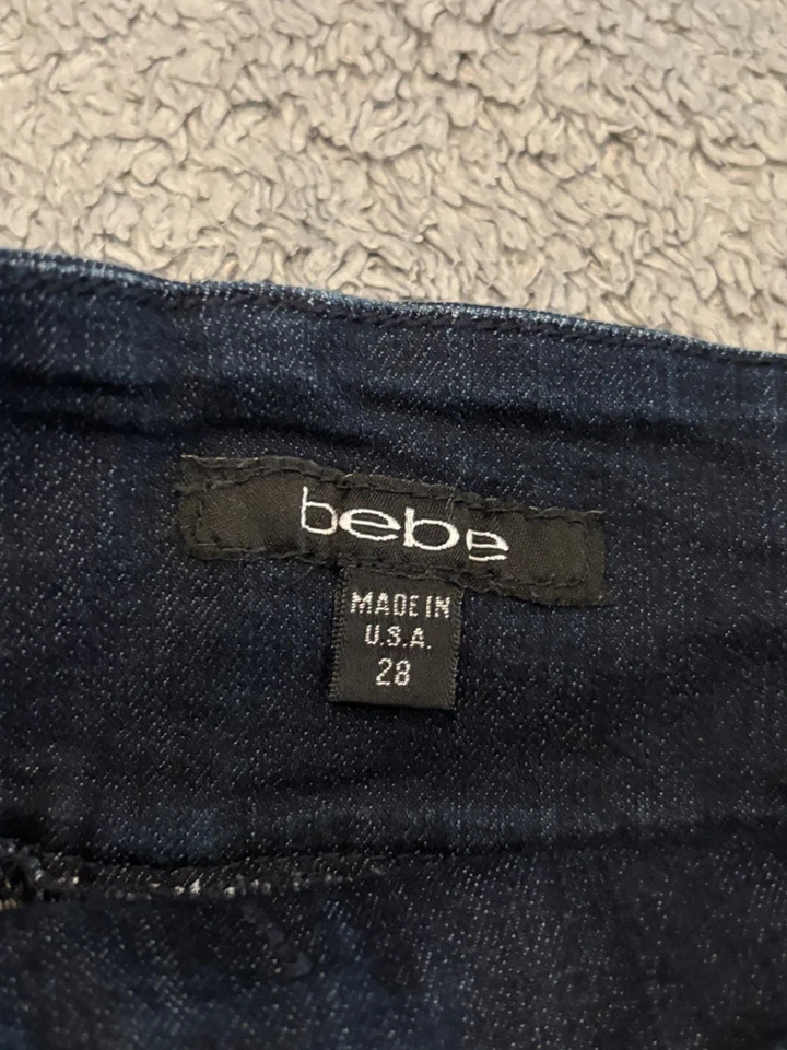 Pantalones Cortos Bebe De Colección Para Mujer 28 Azul Lavado Oscuro Denim Elastizados Botón Mosca Espalda Corbata Foto 2 de 4
