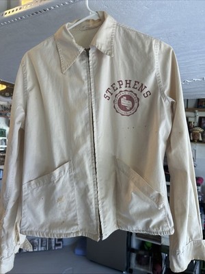 Vintage Champion Jacket Medium Beige Ferris Institute Michigan Cotton Zip Up 50s