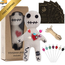 Umakeadeal Voodoo Doll Set Include Spell Cards 6.7 inches tall, Yellow-brown