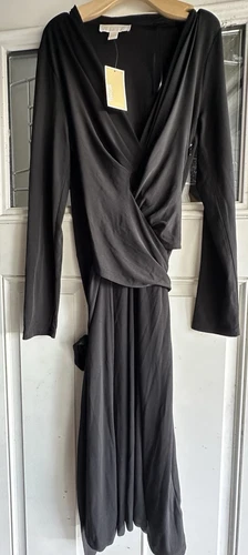 Abito vestito donna Michael Kors elasticizzato con cintura nero avvolgente capsule taglia 8 nuovo con etichetta