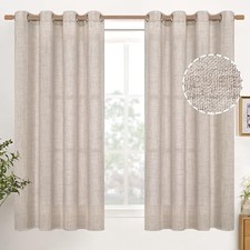 Linen Curtains for Short Window 54 Inches 52"W x 54"L Pack of 2 Natural