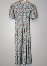 Vtg 70s Fairy Floral Midi Dress Sz 8 Cottage Garden Party Blue Rose Prairie