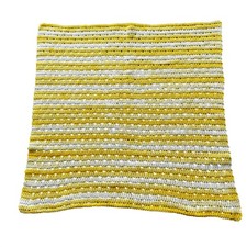 Handmade Crochet Baby Blanket Yellow White Striped Knit Nursery Throw 28x30