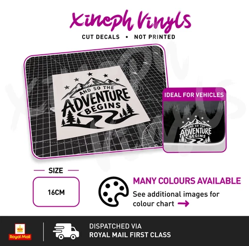 Adventure begins vinyl sticker decal car van camper mountains window optional