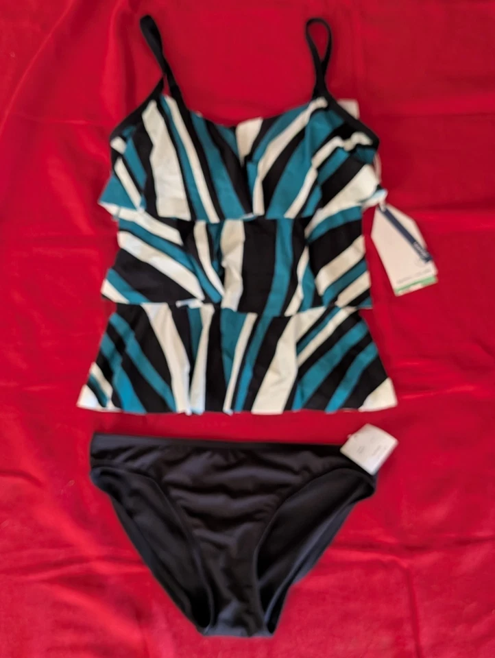 NEW BEACH HOUSE Size 8 Jane Wave Pool Ruffle Tankini Women Swim Top & Bottom Set - Image 2 of 4
