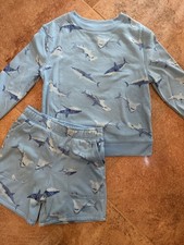 Cat  Jack Boys  Blue Fleece Shark Long Sleeve  Shorts Pajamas Size S 6/7 NWT