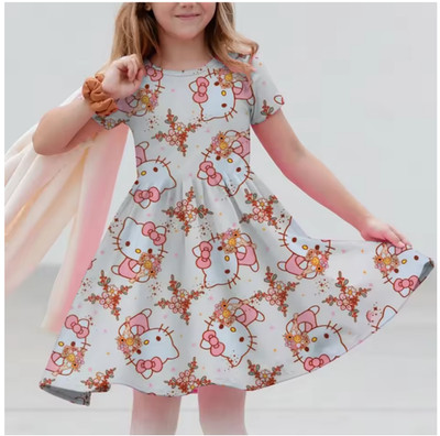 Sanrio 2026 New Girls Summer Dress Fashion Cartoon Cute Hello Kitty 3DPrint 