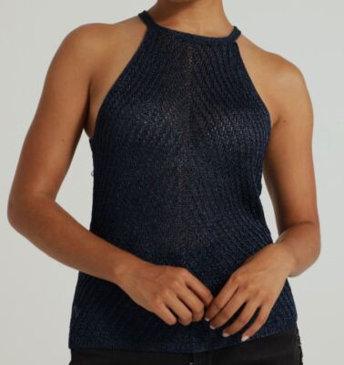 GUESS Women's Blue Alexie Lurex Cord Tank Top Size L