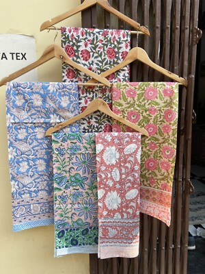 Hand Block Print Cotton Scarfs Beach Sarongs Soft Voile Fabric Summer Pareo Lot