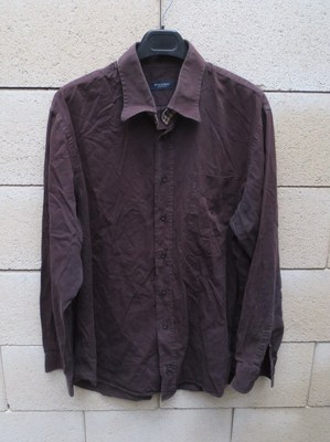 Chemise BURBERRY London marron chocolat col Tartan manches