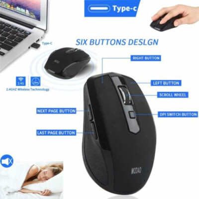 Modao Mouse MODAO 2.4GHZ Type-C Wireless Mouse USB Gaming Mice For Macbook/ Pro USB ...