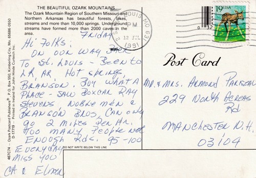 Beautiful Ozark Mountains, Southern Missouri and Northern Arkansas --POSTCARD - Picture 2 of 2