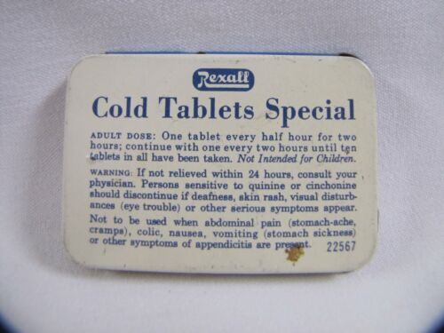 Rexall Cold Tabs speciale scivolo di latta vintage latta vintage - Foto 3 di 7