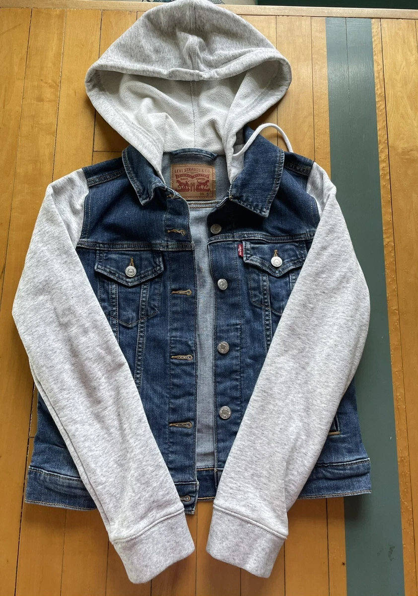 Levis Strauss Women s Size Small Hooded Trucker Denim Jacket Blue Gray