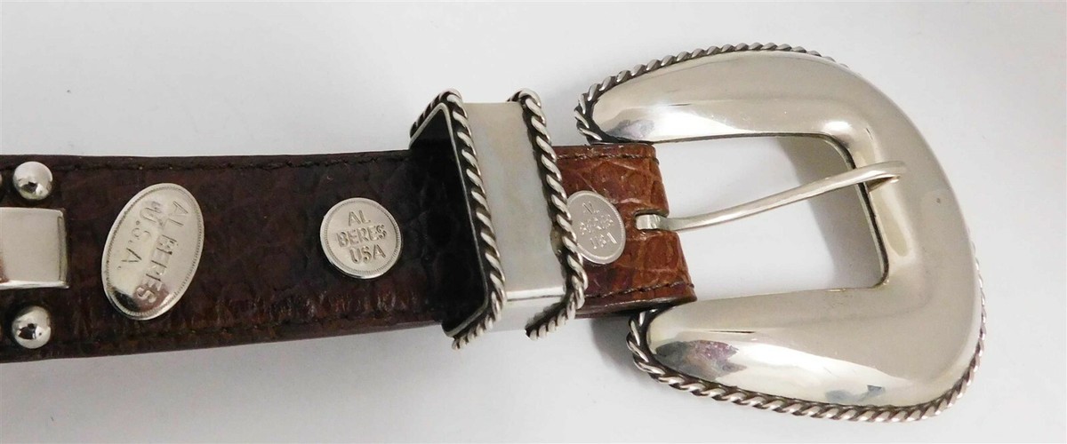 Al Beres Black Leather Belt with Silver Buckle Women’s Size 26 Vtg Big Al ,al Beres Black Leather Belt Silver Overlay  main image 3