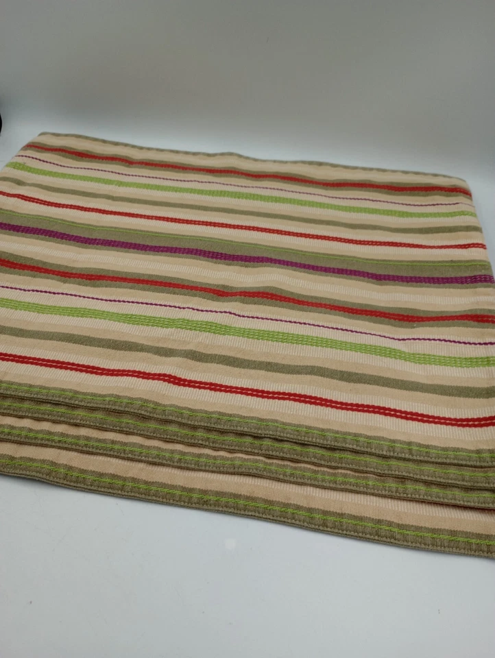Vintage Tag Textiles Set of 4 Placemats Striped Red Green Cream 100% Cotton - Image 3 of 4