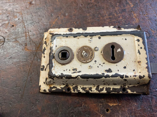 Antique/Vintage Pressed Steel Rim Lock Rossda Reversible Bolt - Bild 1 von 7