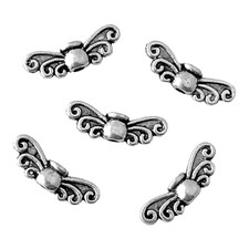 50 Small Silver 14x5mm Butterfly Dragonfly Fairy Angel Wing Spacer Beads Wings