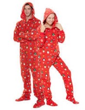 HOLLY JOLLY CHRISTMAS FOOTED HOODED PAJAMAS UNISEX PJ's TODDLER XL