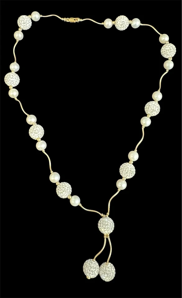 Juego de collar, pulsera y pendientes de perlas y cristal de oro de 14k Foto 2 de 4